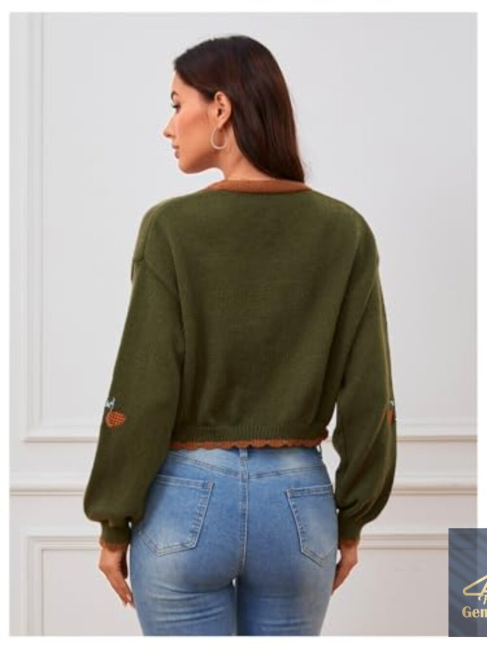 Floral Embroidered Cropped Cardigan Loose Fit V-Neck Button Up - Picture 2 of 7